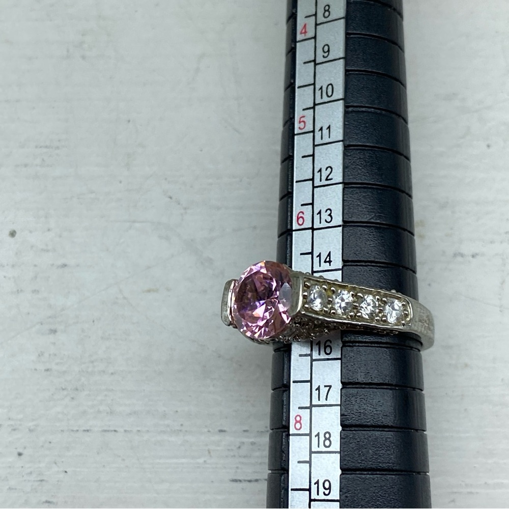 Sterling Silver 925 ADI Pink CZ Ring With CZ Accents Size 7 - Picture 11 of 14